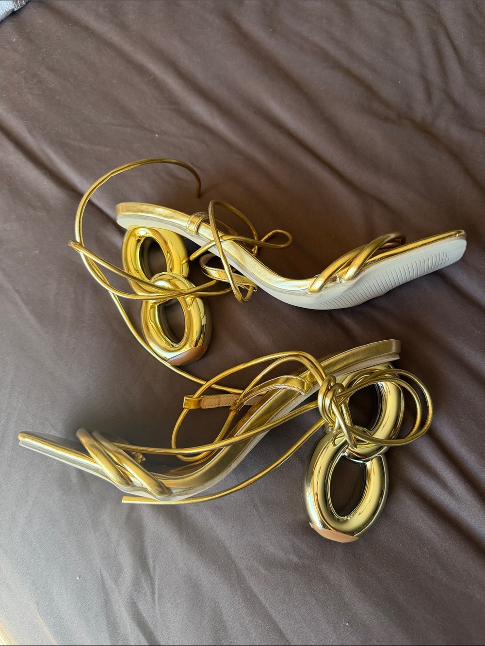 Gold Metallic Lace-Up Women’s Sandals
